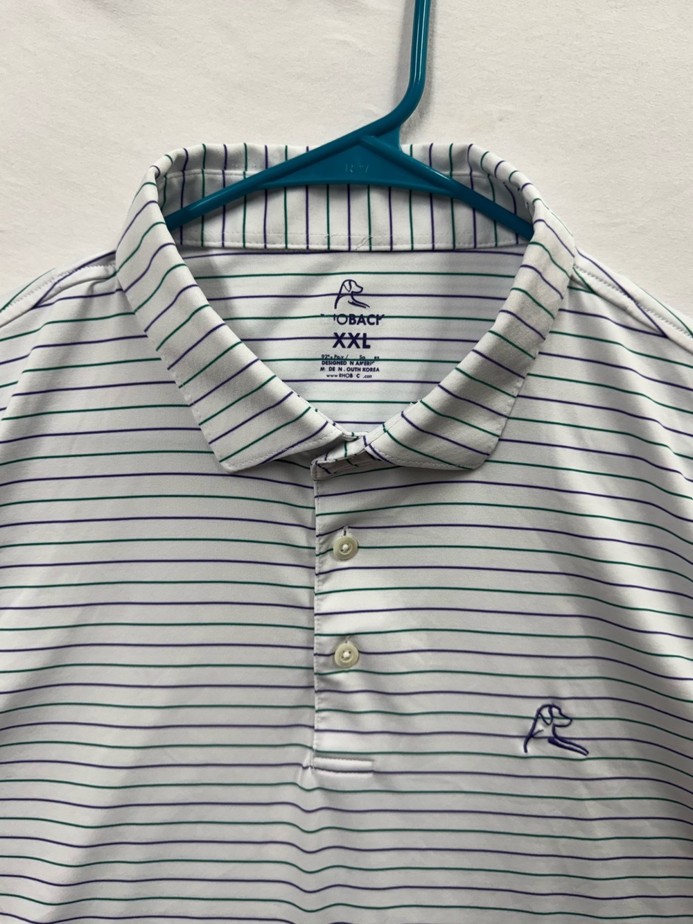 Rhoback Polo Shirt Men’s Size XXL Golf Performance Stretch Green Purple Stripe